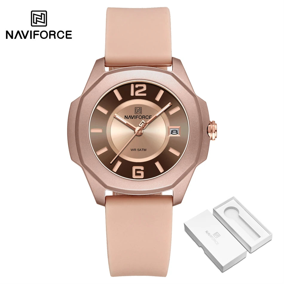 High Quality NAVIFORCE Women's Luxury Elegant Quartz Watch Simple Style Silicone Strap 3ATM Waterproof Wristwatches Reloj Mujer