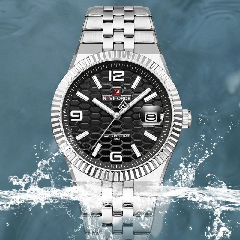 NAVIFORCE Men Watches Quartz Calendar Waterproof Luminous Magnifying Glass Window Stainless Steel Male Luxury Business Watches