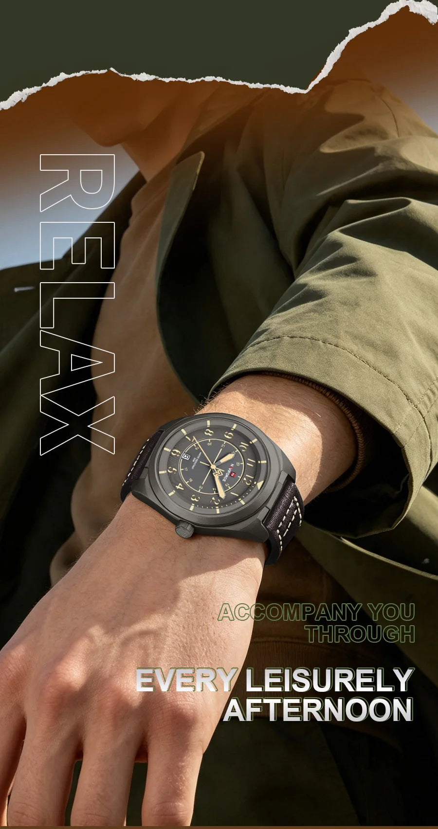 NAVIFORCE New Men Retro Quartz Watch Calendar 30M Waterproof Leather Strap Male Simple Trendy Mature Business Wristwatch NF9281L