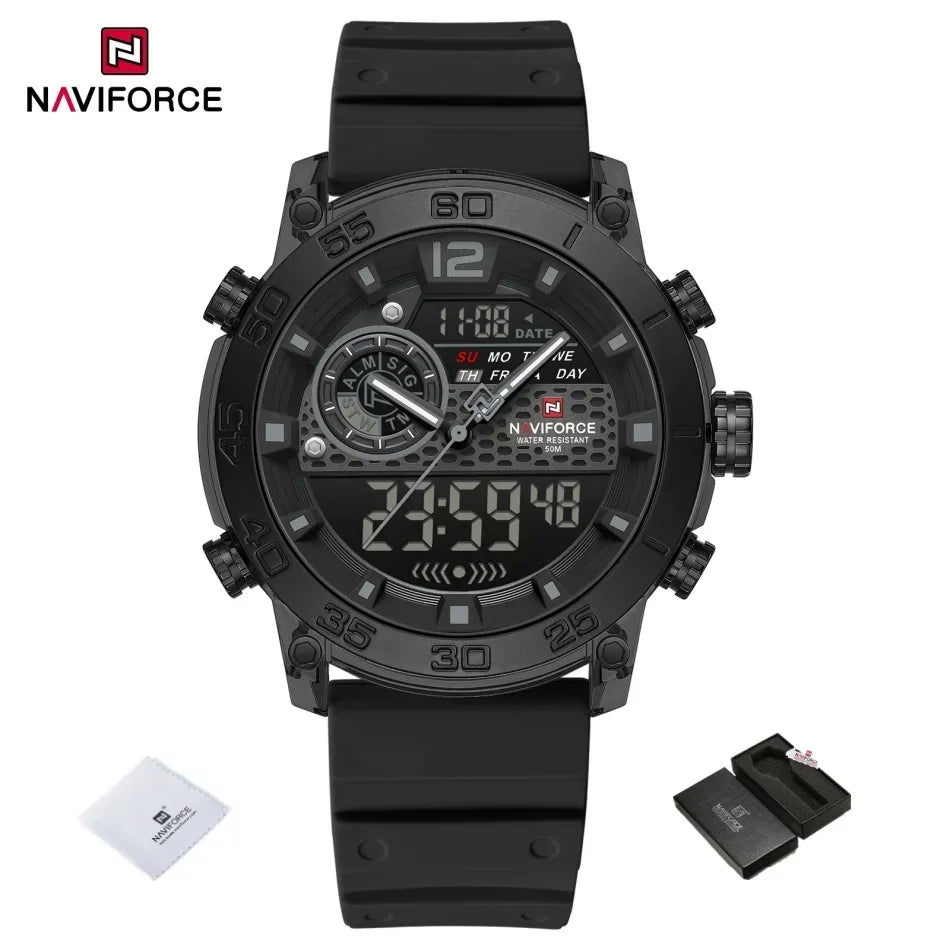 Men Watch NAVIFORCE Fashion Casual Quartz Luminous Watches  Waterproof  Wristwatch Silicone Band Day and Date Display Clock 6104