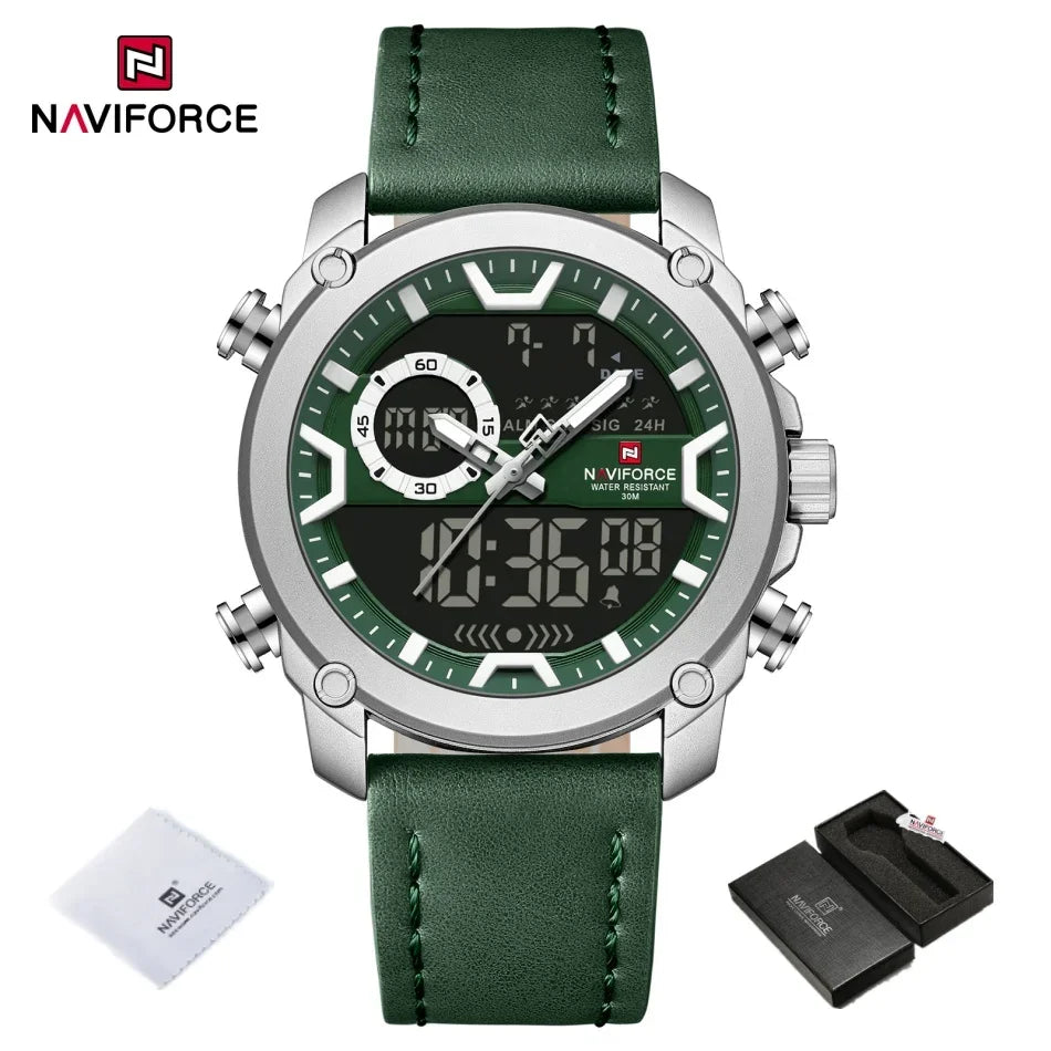 NAVIFORCE Mens Watch Original Simple Brand Quartz Watch Japan Movement Genuine Band Luminous Dual Display Watches For Men Gifts