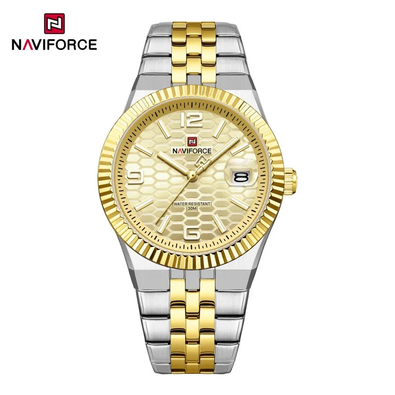 NAVIFORCE Couple Watch Quartz Calendar 3ATM Waterproof Stainless Steel Trendy Luxury Lover Wristwatch for Men and Women Gifts