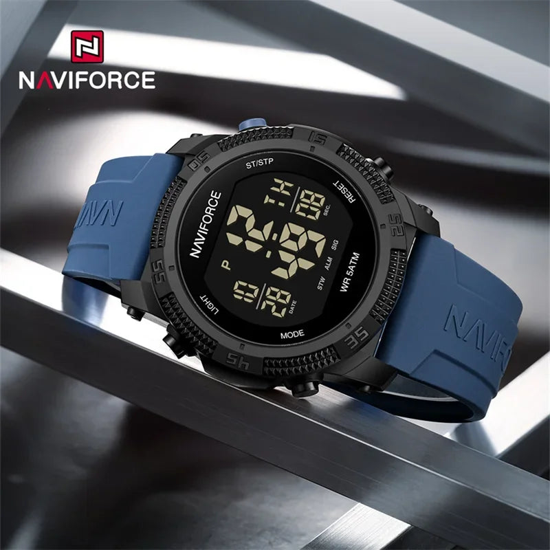 NAVIFORCE Men's Electronic Watch Fashion 5ATM Waterproof Silicone Strap Calendar Male LCD Digital Wristwatch Relogio Masculino