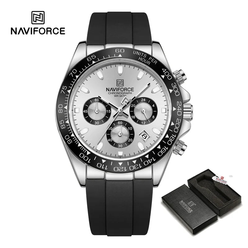 NAVIFORCE Brand Fashion Luxury Watch For Men Waterproof Chronograph Clock Business Casual Silicone Strap Wristwatches 2024 New