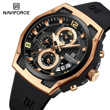 NAVIFORCE Men's Luxury Silicone Strap Male Quartz Wristwatch Casual Sport Waterproof Luminous Clock Relogio Masculino 2024 New