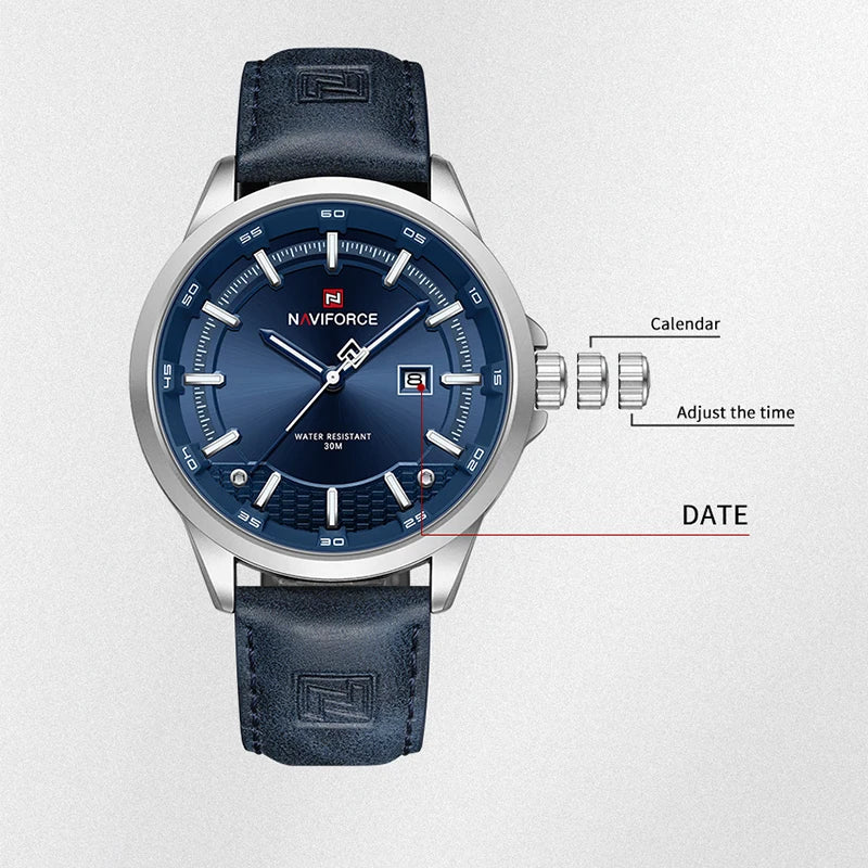 NAVIFORCE Watches For Men Quartz Auto Date Waterproof Leather Strap Male Casual Fashion Daily Wear Business Man's Clocks NF9248L