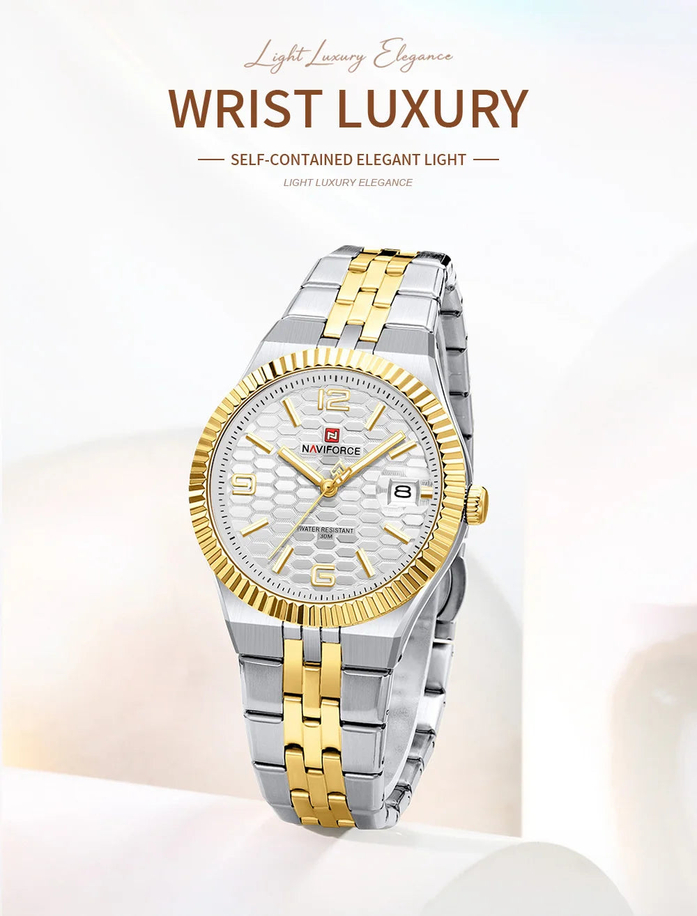 NAVIFORCE Women Watches Quartz Wristwatch Waterproof High Quality Ladies Steel Bracelet Female Romantic Stylish Business Clock