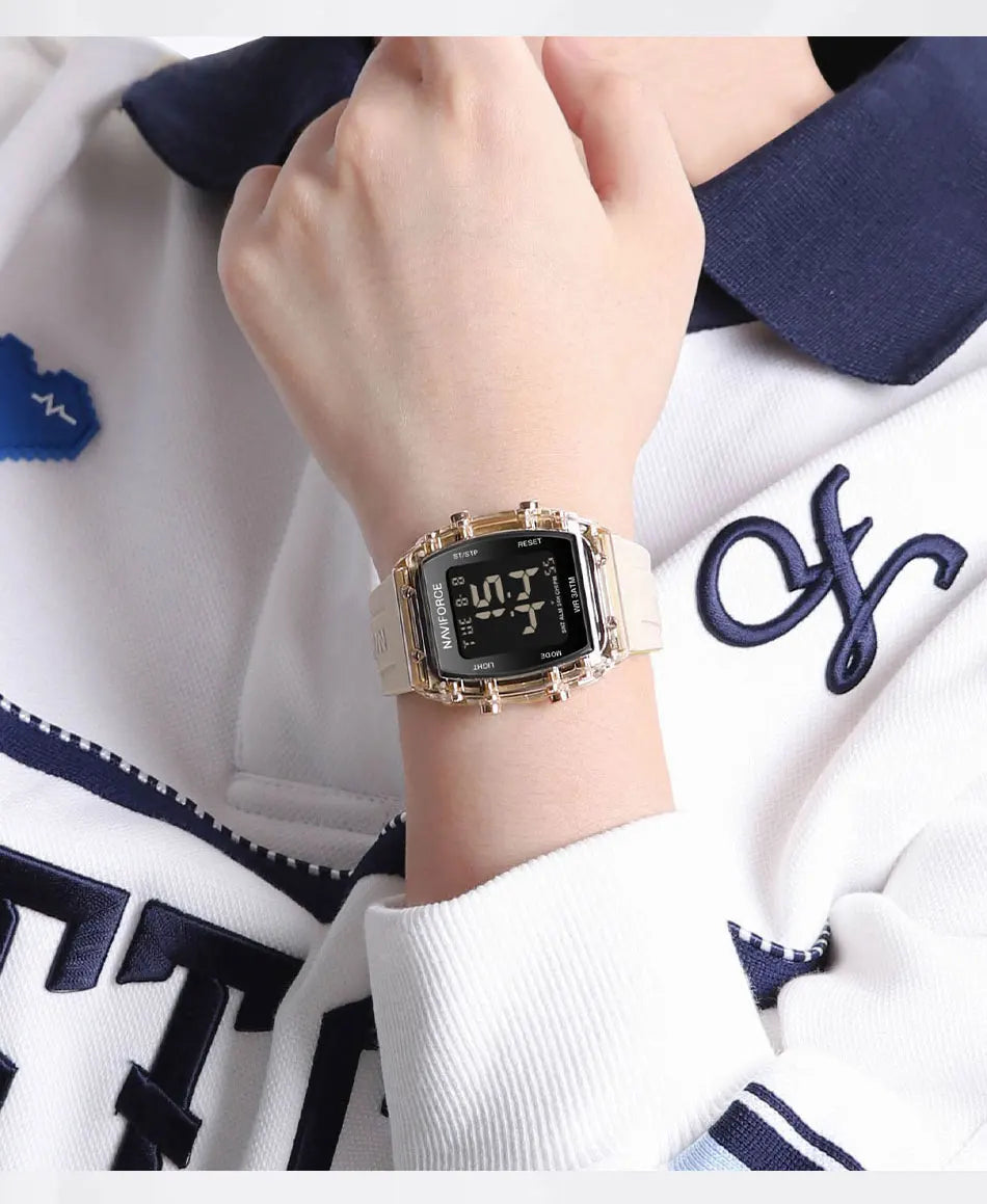 NAVIFORCE Women Watch Waterproof Personality Square Wristwatches LED Digital Silicone Strap Sport Electronic Clock Montre Femme