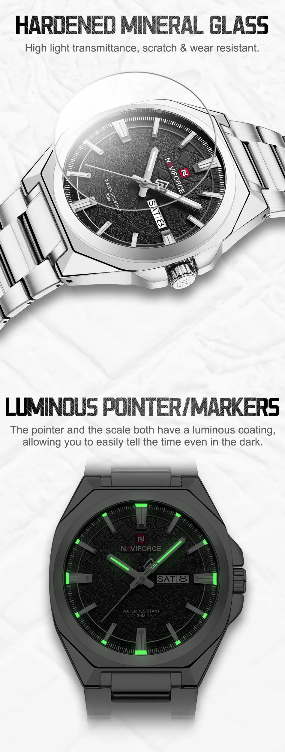 NAVIFORCE Watches for Man Quartz 30M Waterproof Luminous Hand Stainless Steel Business Male Fashion Wristwatch Relogio Masculino