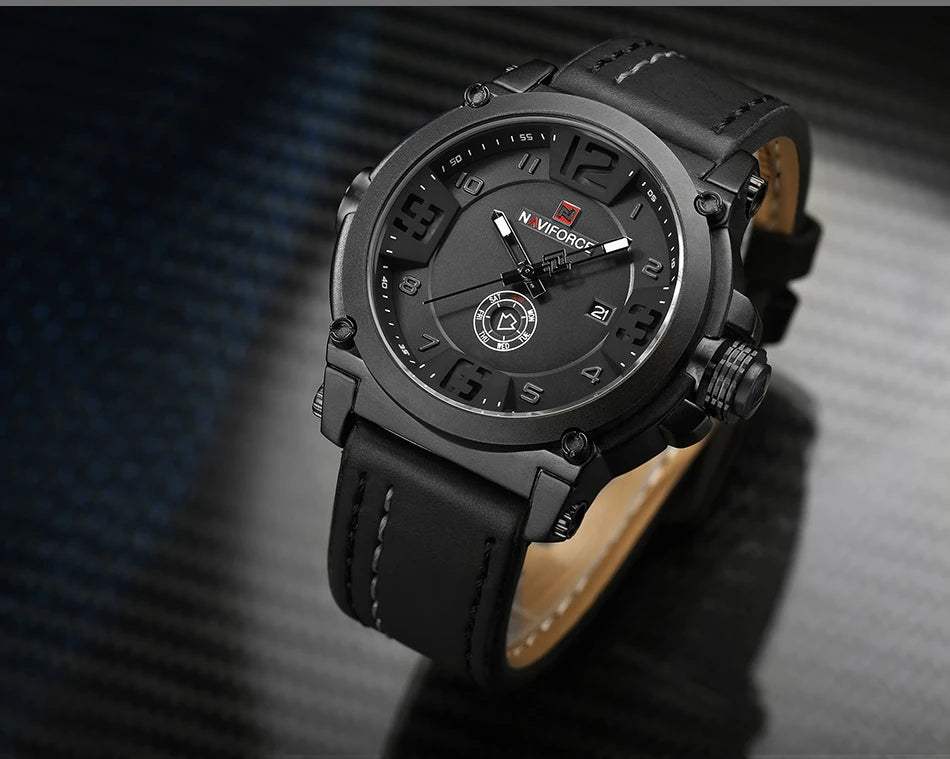 Top Brand NAVIFORCE Men's Army Military Leather Quartz Watch Male Waterproof Clock Boy Sports Watches Relogio Masculino Gifts