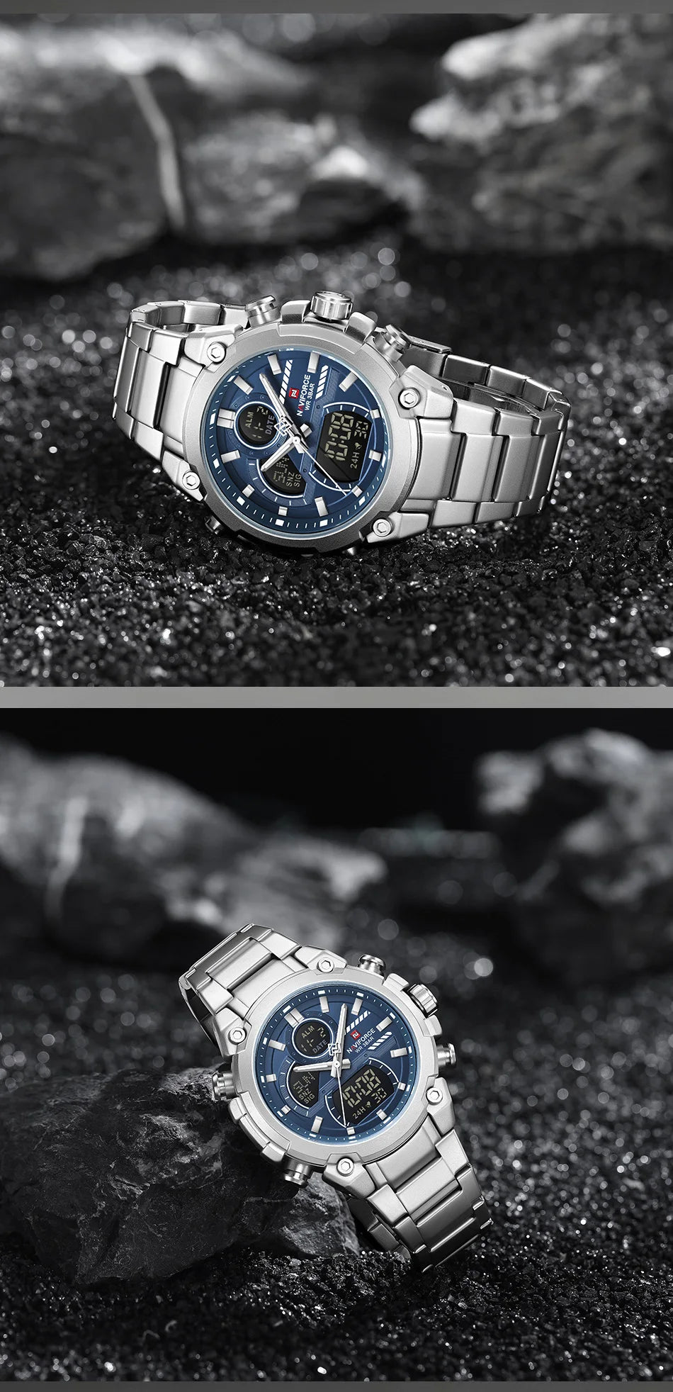 NAVIFORCE Watch For Men Stainless Steel Sport Casual Fashion Dual Display Sport Multifunction Chronograph men Waterproof Watch