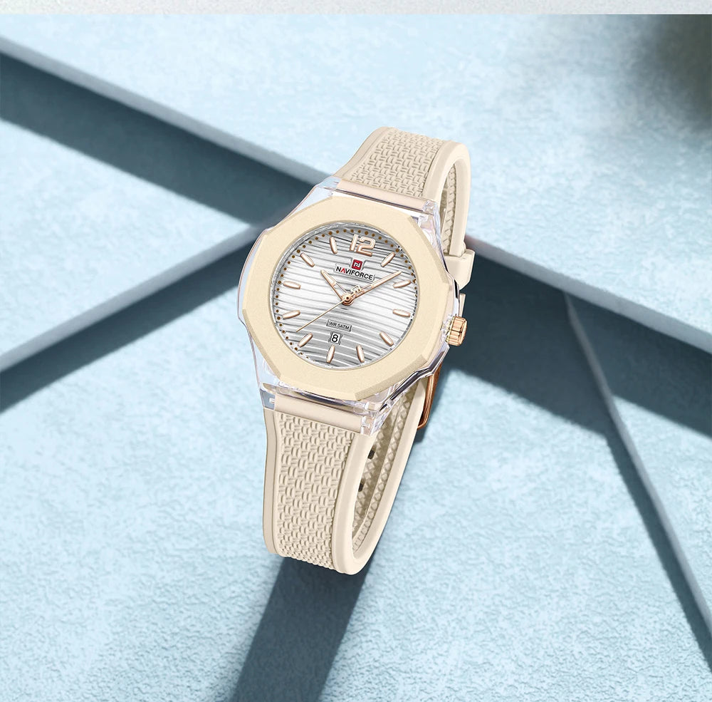 NAVIFORCE Woman Watch Silicone Band Waterproof Elegant Ladies Date Display Wristwatch Luxury Original Quartz Watches for Women