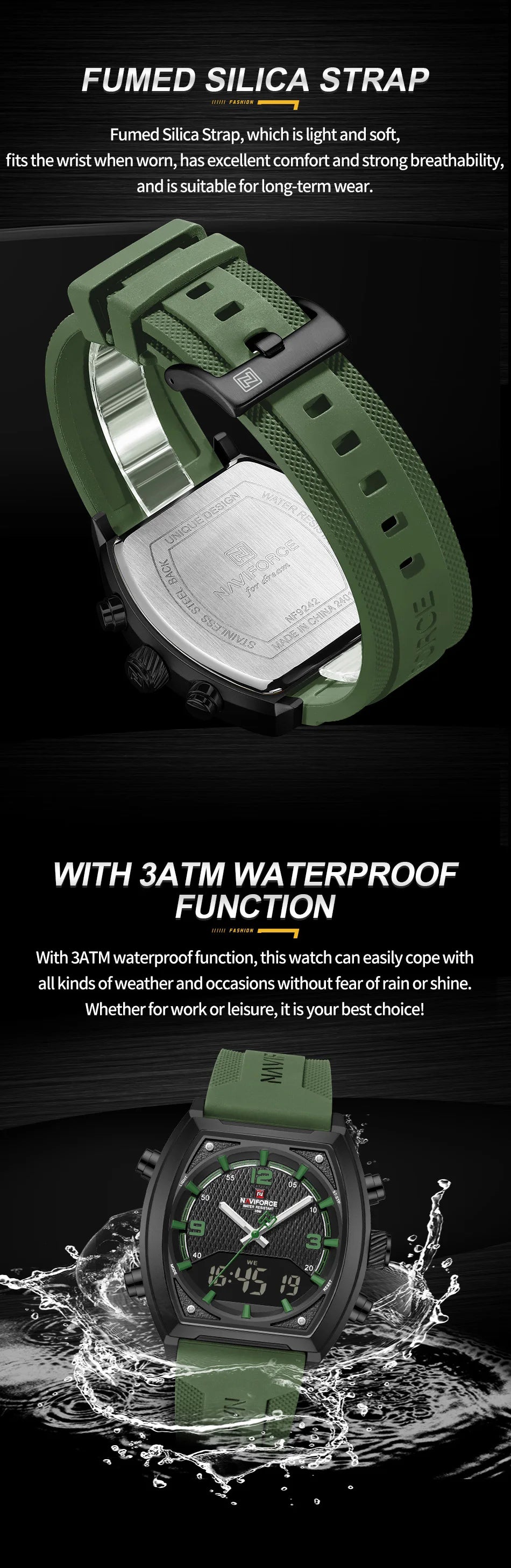 NAVIFORCE Sport Watch Waterproof Analog Dual Time Digital Wristwatches Week Display Clock Tonneau 2025 New Mens Military Watches