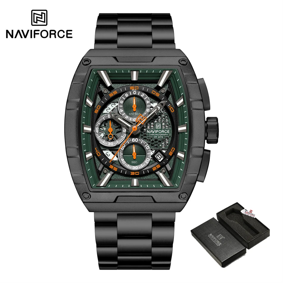 NAVIFORCE Quartz Watch for Men Fashion Waterproof Luminous Chronograph Wristwatch Auto Date Stainless Steel Strap Clock Gift