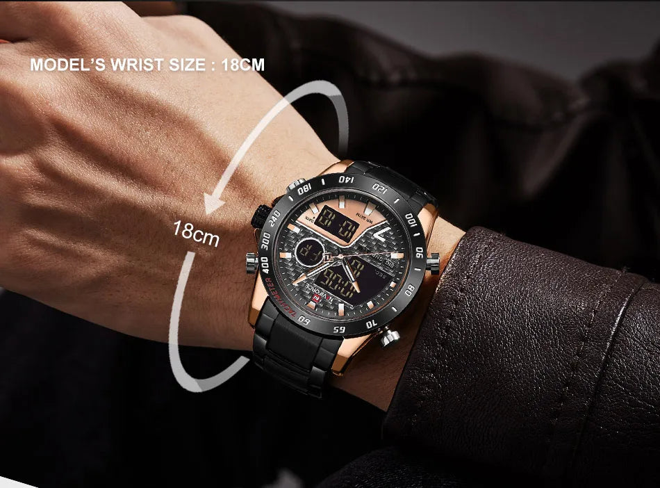 NAVIFORCE Watches for Men Quartz Dual Display Luminous Stainless Steel Strap Male Normal Business Wristwatch Father's Day Gifts