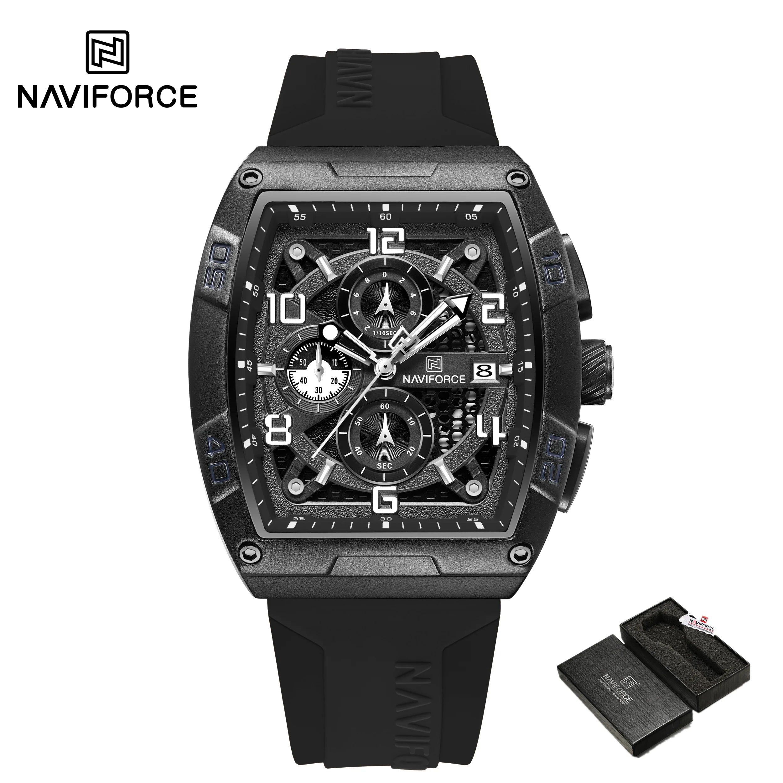 Fashion Brand NAVIFORCE  Men Gold Design Quartz Watches Casual Male  Wrist Watch Large Dia Multi-function PU Waterproof Clock