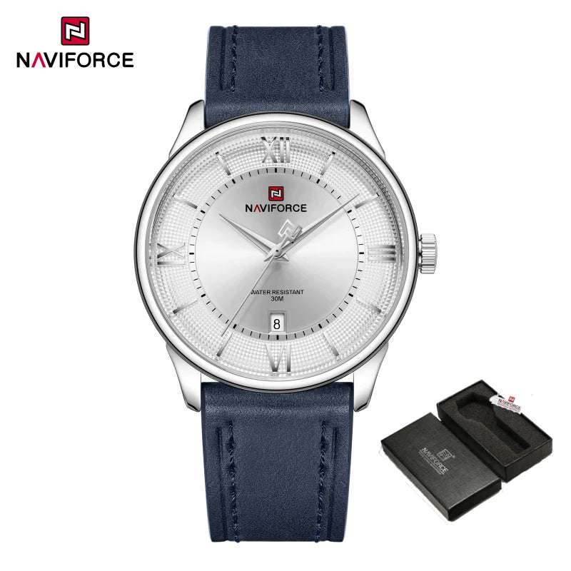 NAVIFORCE Watches For Men Quartz Sports Genuine Leather Strap 3ATM Waterproof Luxury Business Wristwatches Gift for Male New