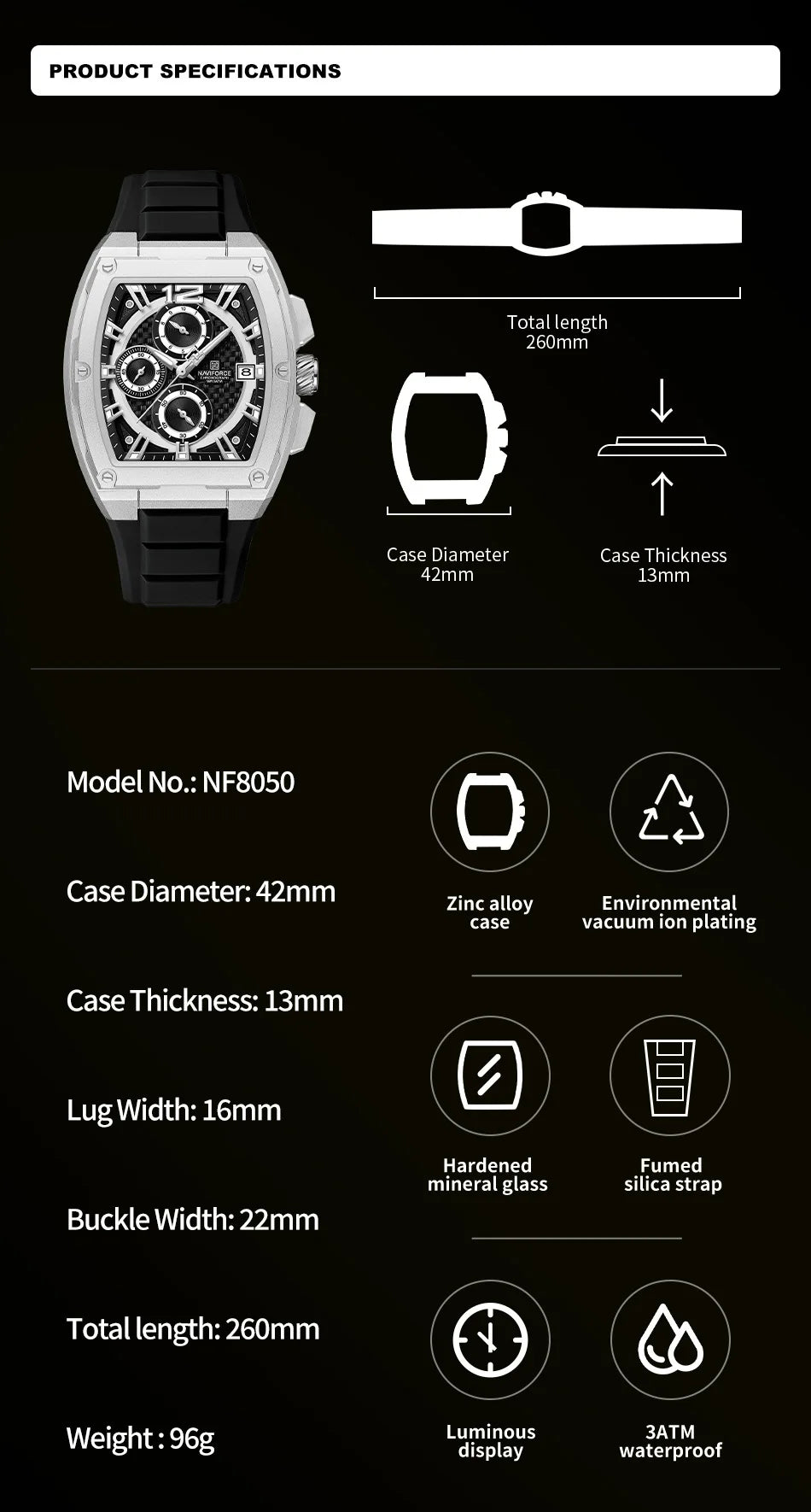NAVIFORCE Watch for Men Waterproof Luxury Business Sport Casual Wristwatch Clock Mens Multifunction Chronograph Silicone Watches