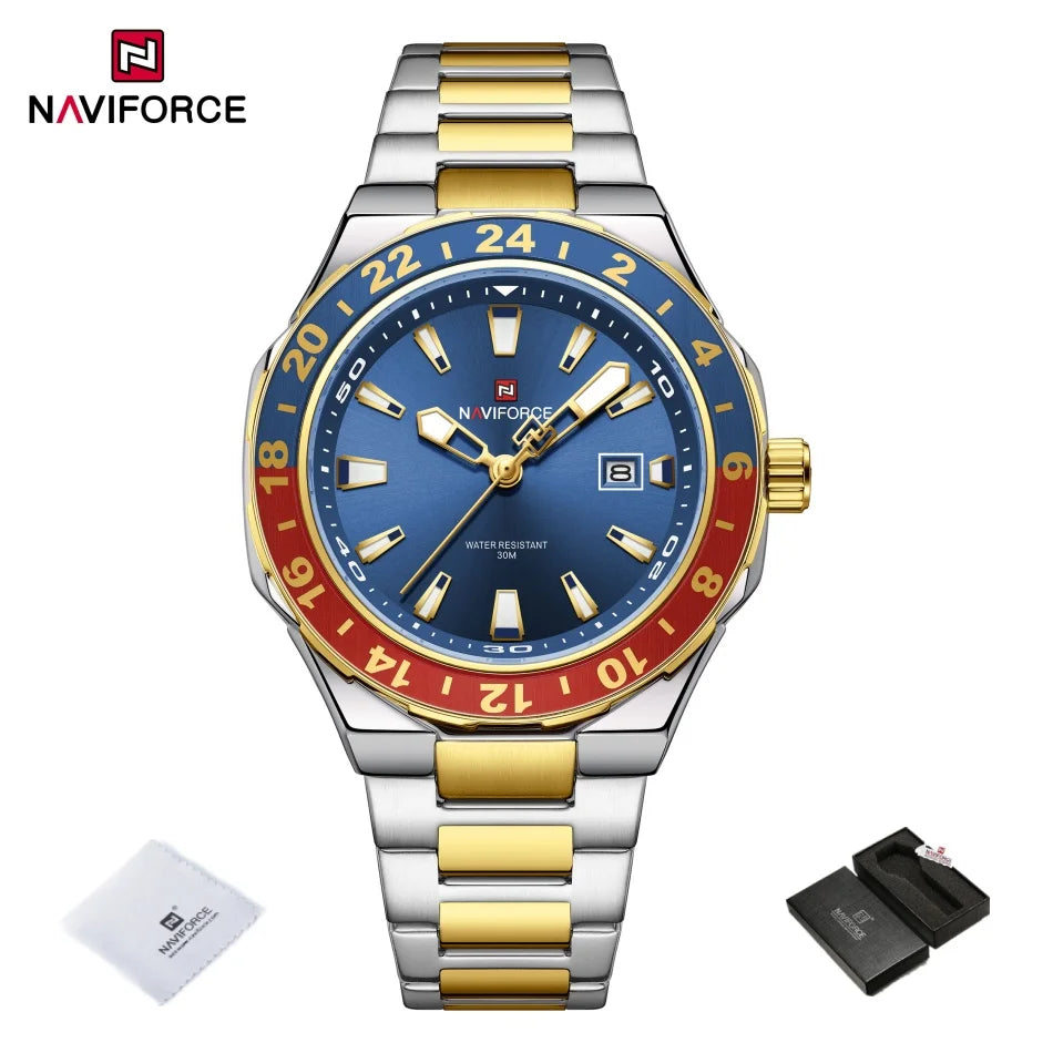 NAVIFORCE Watches for Man Luxury Sports Quartz Clock Luminous Calendar Stainless Steel Waterproof Wristwatch Relogio Masculino