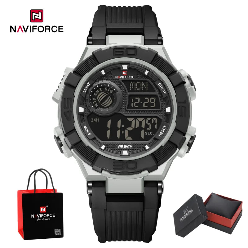 NAVIFORCE Man's Watch LCD Digital NF7131 Original Design Luminous Big Dial TPU Strap Outdoor Wristwatch Gift Box for Students