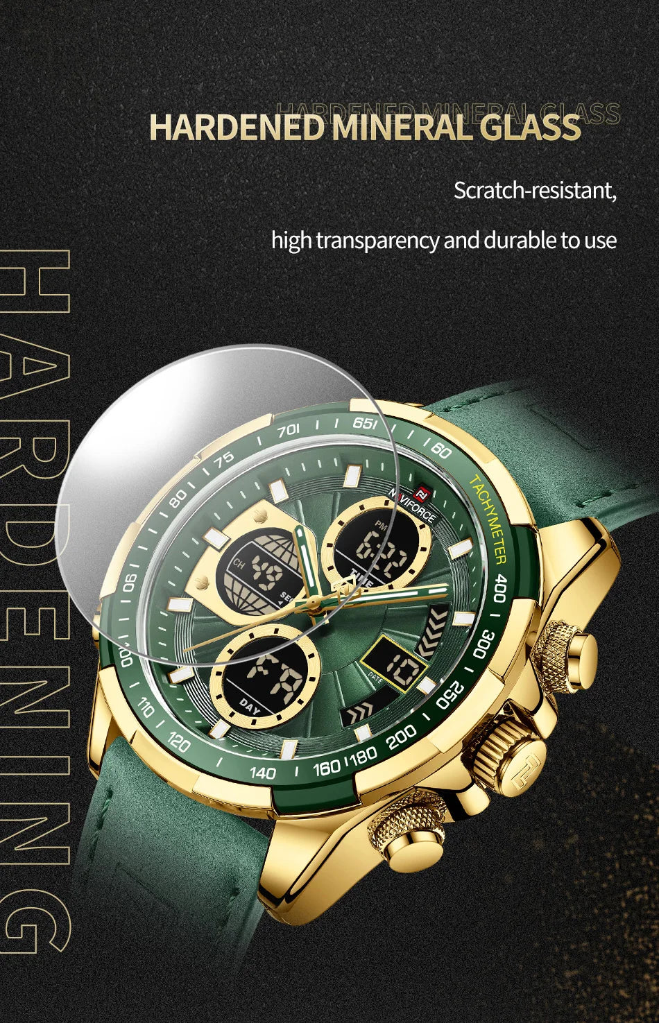 NAVIFORCE Man's Watch Quartz Chronograph Alarm Waterproof Big Clock Digital Military Luxury Male Wristwatch Gift Box NF9197L