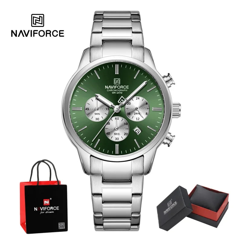 NAVIFORCE 2026 Man's Watch Quartz Chronograph 30M Waterproof Date Display Steel Band Male Fashionable Luxury Wristwatch Gift Box
