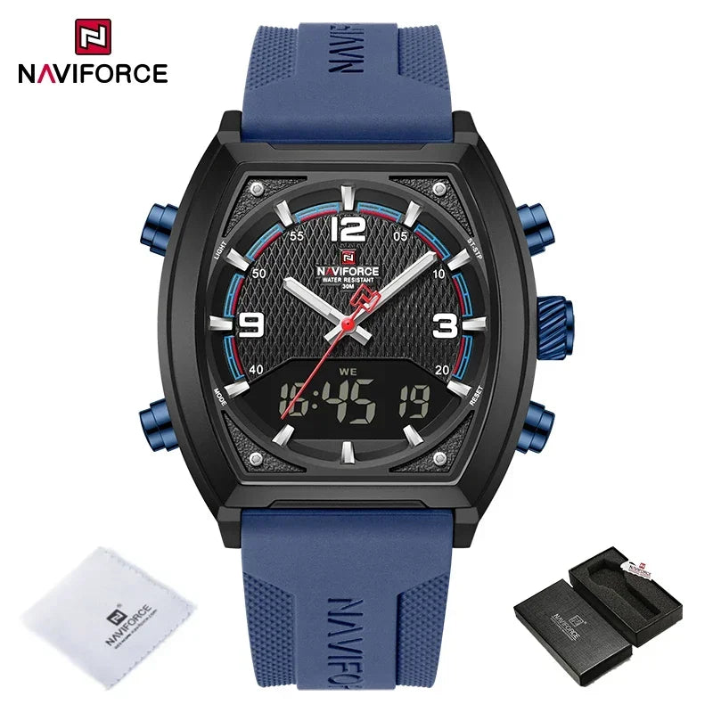 NAVIFORCE Men Sport Watches Dual Time Analog Digital Watch Quartz 30m Waterproof Watch Military Clock Sport 2025 Men Wristwatch