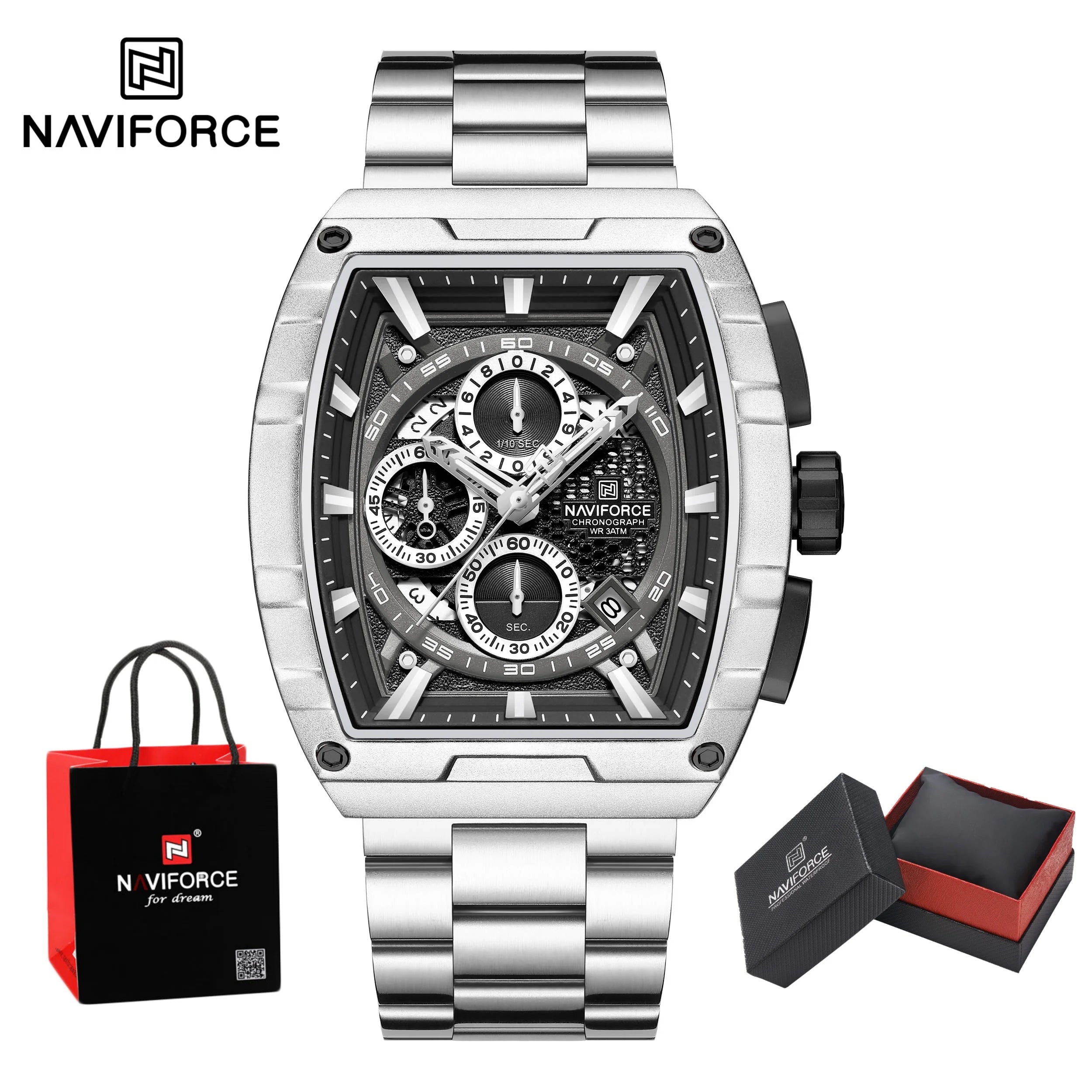 NAVIFORCE Men's Watches Sports Auto Date Man Watch Luxury Waterproof Stainless Steel Quartz Wristwatch Chronograph Package Gifts