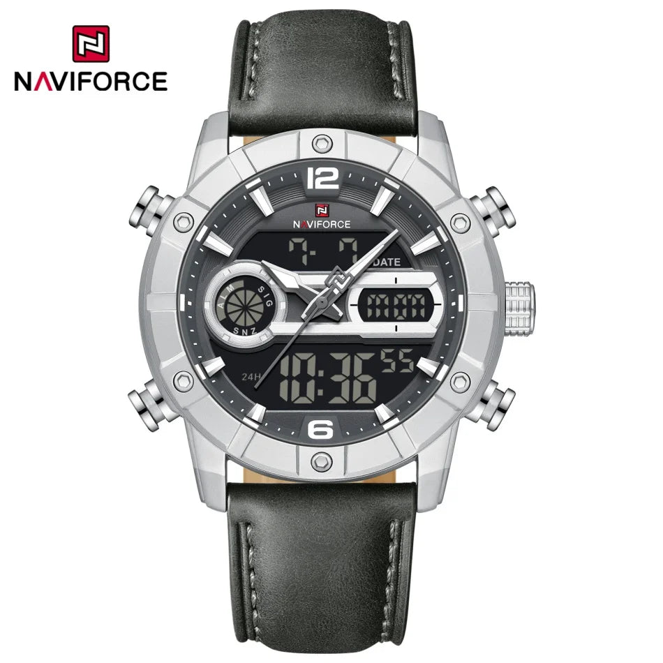 NAVIFORCE Men Quartz Watch Dual Time Date Night Illumination Classic Business Male Clock Luxury Original Waterproof Wristwatch