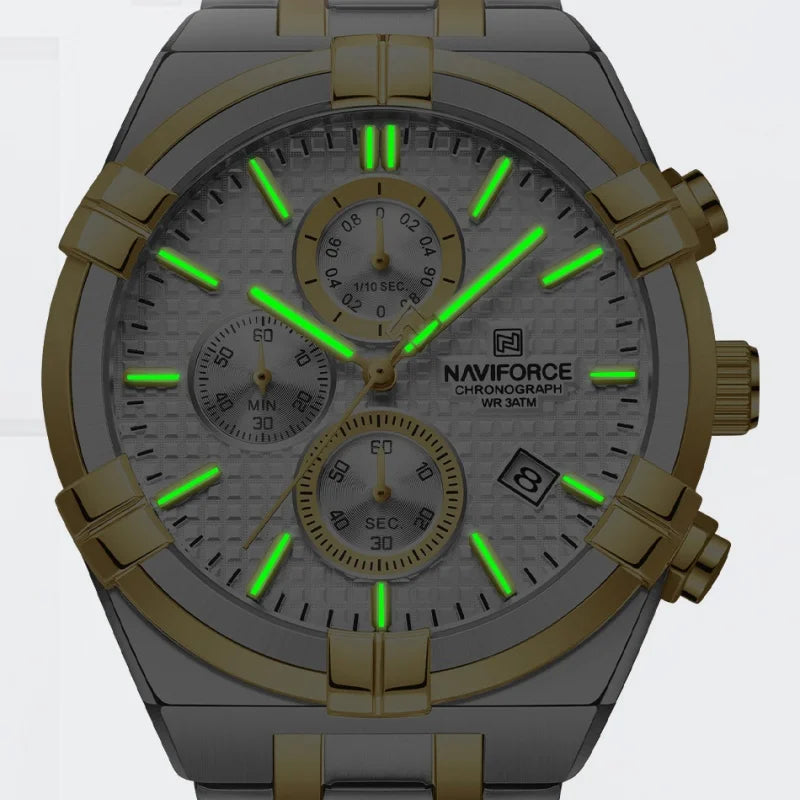 NAVIFORCE Original Watches for Man Waterproof Quartz Chronograph Luminous Stainless Steel Father's Day Male Wristwatch Gift Box