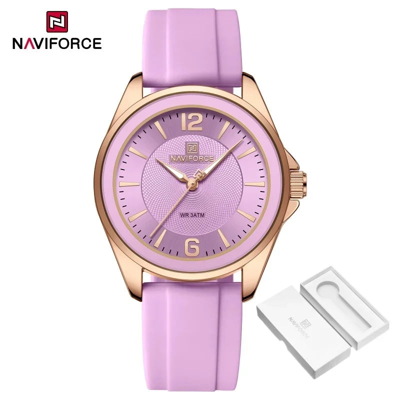 NAVIFORCE Original Women's Watches Classic Round Dial Silicone Strap 3ATM Waterproof Luxury Watch for Women Give for girls gifts