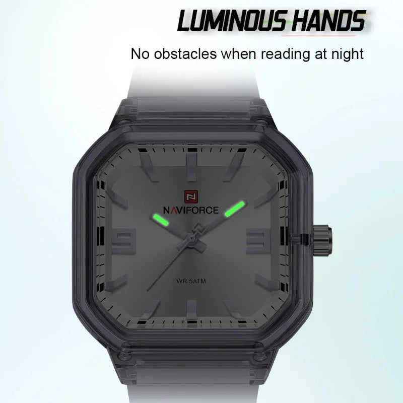 NAVIFORCE Women Polygon Watch Display Silicone Strap 50M Waterproof Luminous Fashionable Elegant Ladis Girls Wristwatch Gift Box