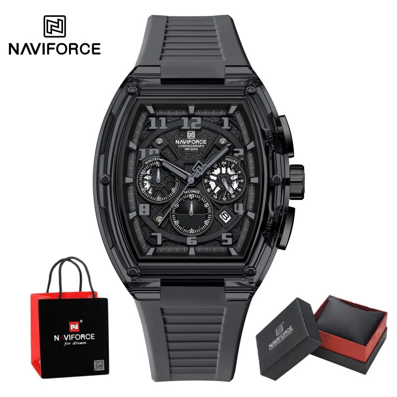 NAVIFORCE Men's Watch Quartz Chronograph Luminous Soft Silicone Strap Business Trendy Outdoor Casual Wristwatch Gift Box for Man