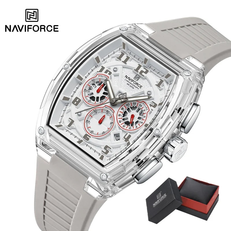 NAVIFORCE Men Fashion Watches Quartz Multifunction Chronograph 50M Waterproof Clock Silicone Strap Male Outdoor Sport Wristwatch