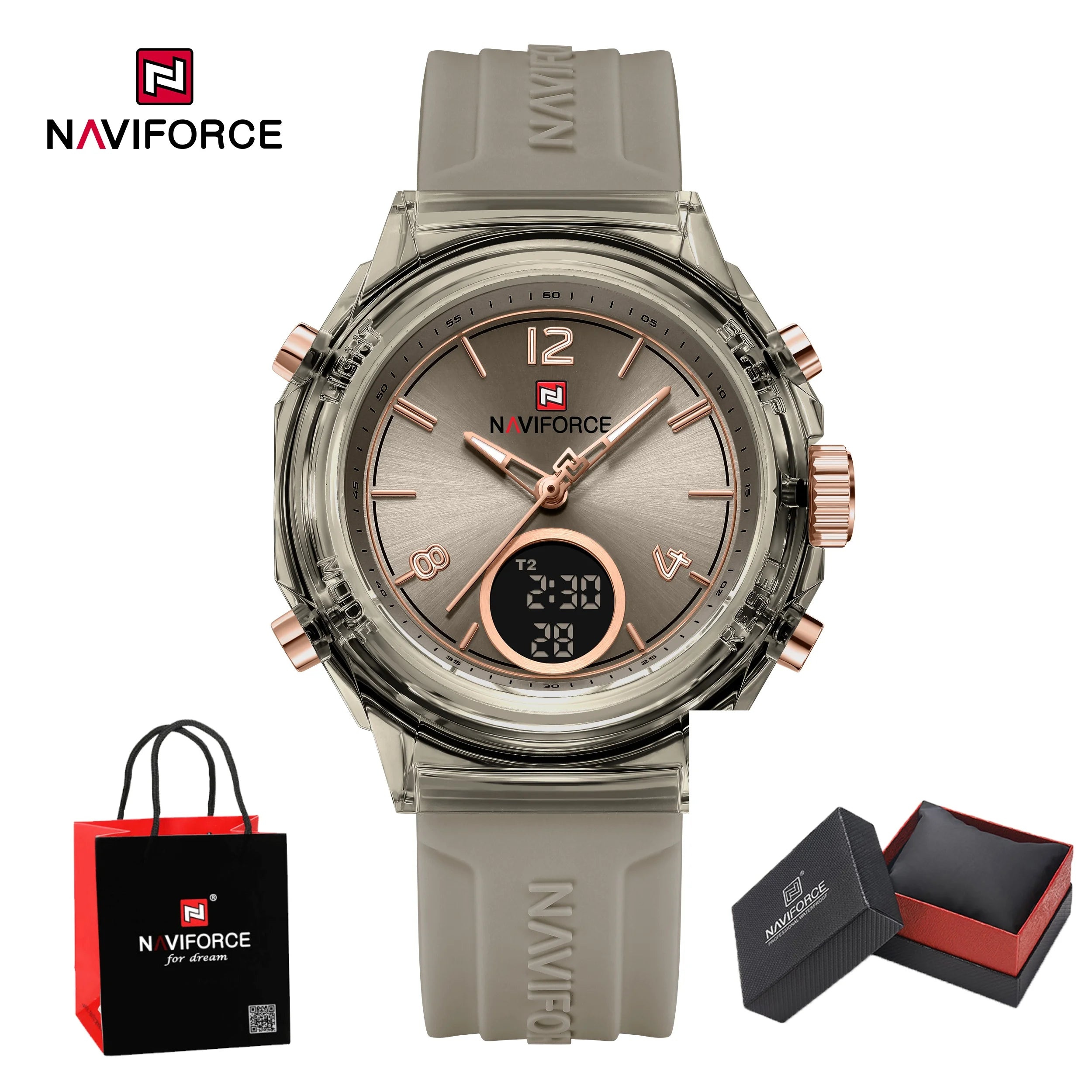 NAVIFORCE Watches For Woman Quartz Dual Display 5ATM Waterproof Ladies Casual Fashion Sports Girls Outdoor Wristwatch Gifts Box