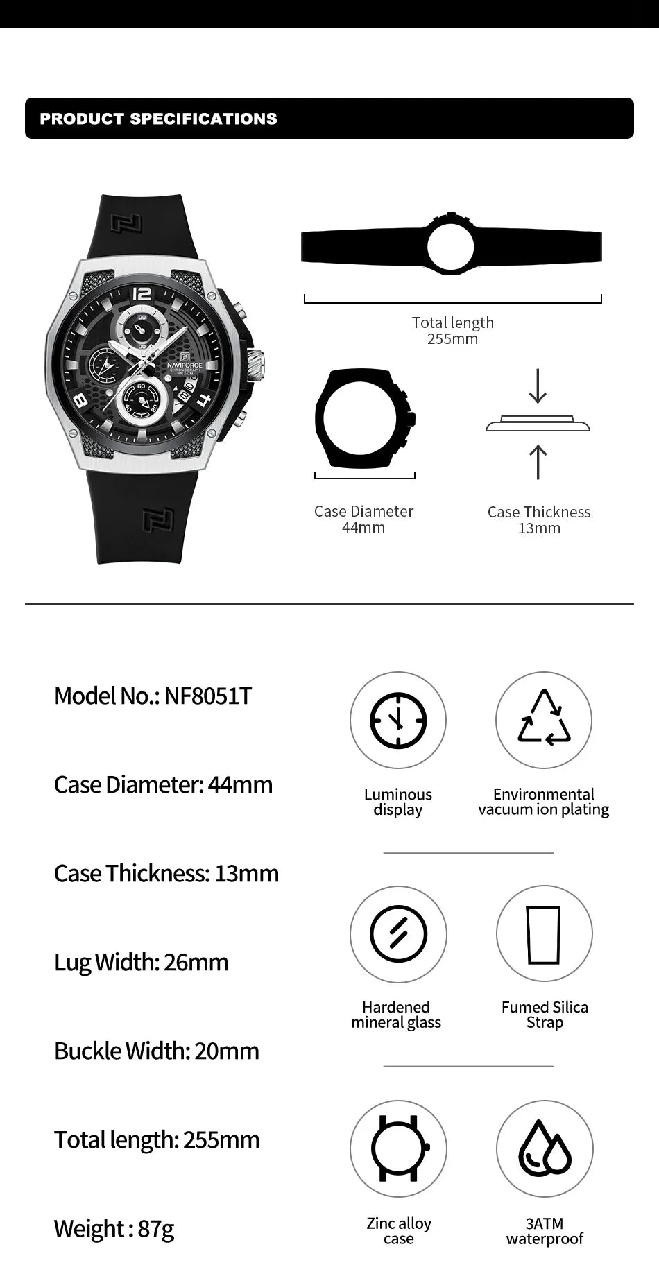 NAVIFORCE Fashion Men's Wristwatch Silicone Strap Casual Sports 3ATM Water Resistant Male Quartz Watch In Luxury Package Gifts