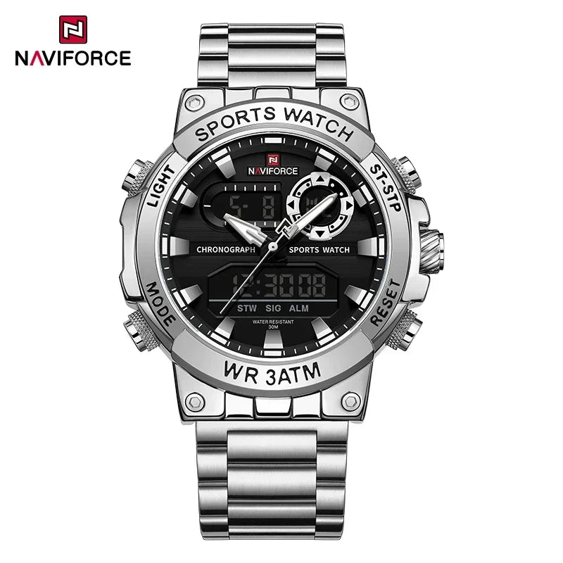 NAVIFORCE New Military Sports Mens Watches Top Brand Luxury Dual Display Waterproof LED Digital Watch for Men Quartz Wristwatch