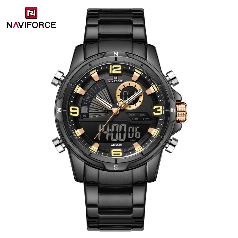 NAVIFORCE Luxury Mens Watches Military Chronograph Alarm Mode Quartz Wristwatches For Men Sports Month Calendar Waterproof Gift