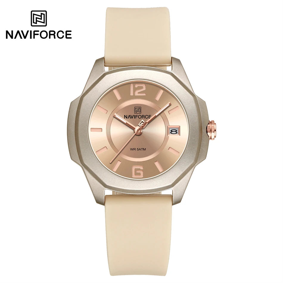 High Quality NAVIFORCE Women's Luxury Elegant Quartz Watch Simple Style Silicone Strap 3ATM Waterproof Wristwatches Reloj Mujer