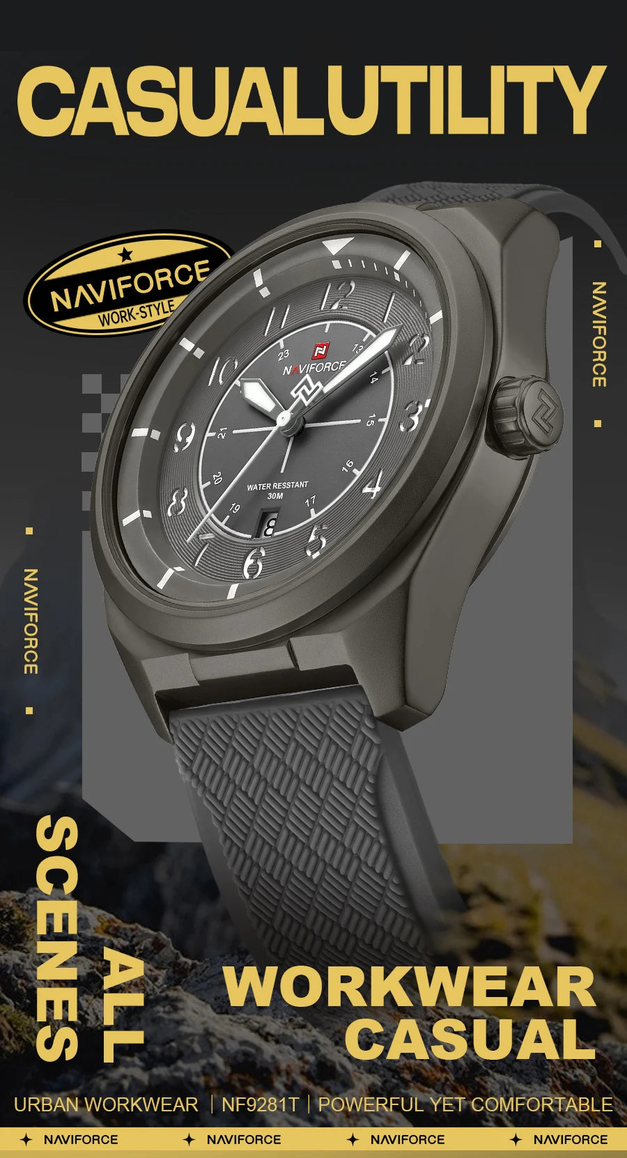 NAVIFORCE Man's Watch 30M Water Resistant Quartz Calendar Silicone Strap Luminous Casual Sports Hot Fashion Male Wristwatch Gift