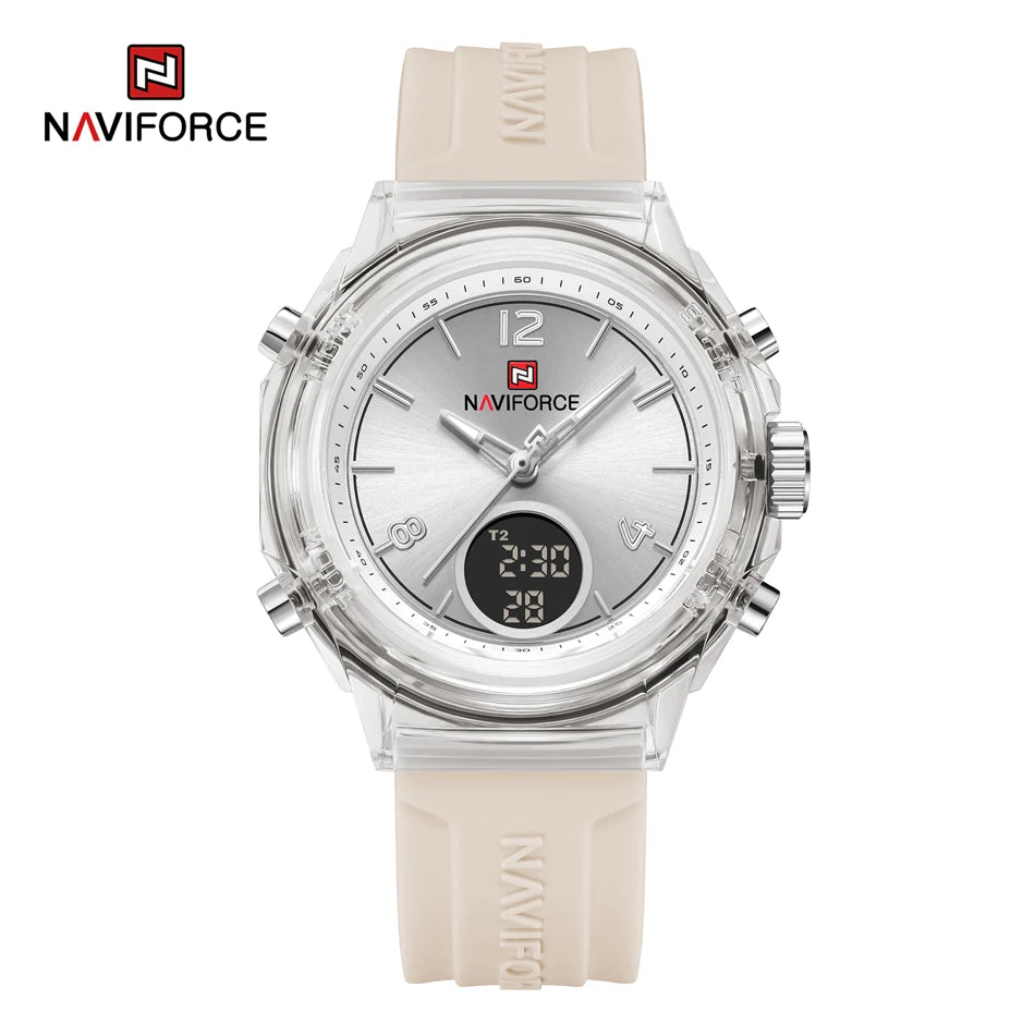 NAVIFORCE Original Watches For Woman Dual Display Lady Retro Female Quartz Watch Waterproof Round Dial Give for Girlfriend Gift