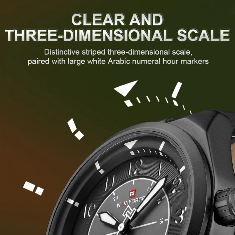 NAVIFORCE Simple Men Quartz Calendar Watch 3ATM Waterproof Genuine Leather Strap Business Casual Fashion Mature Style Wristwatch