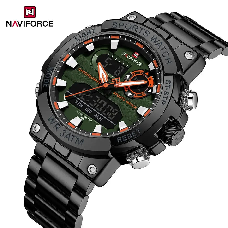 NAVIFORCE New Military Sports Mens Watches Top Brand Luxury Dual Display Waterproof LED Digital Watch for Men Quartz Wristwatch