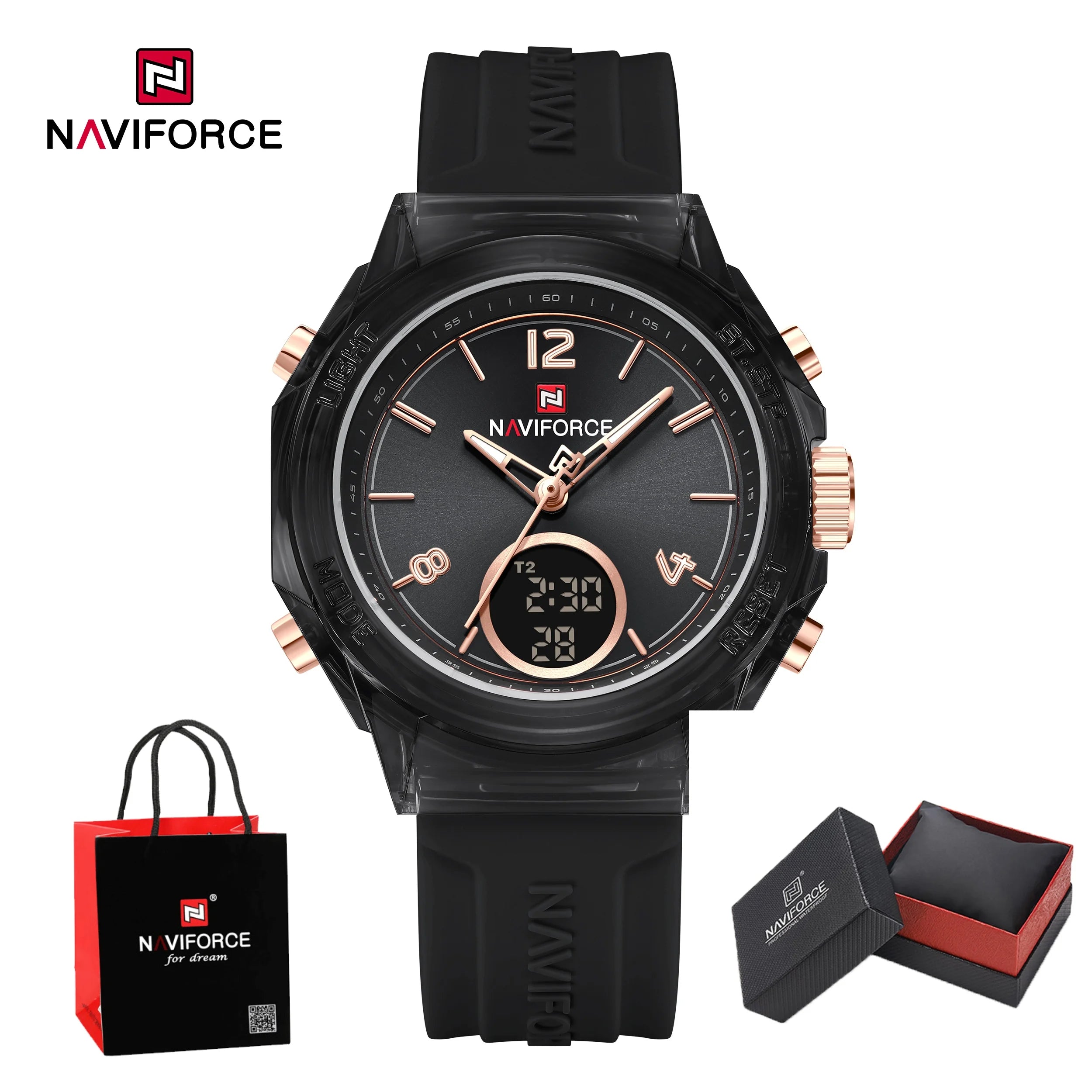 NAVIFORCE Watches For Woman Quartz Dual Display 5ATM Waterproof Ladies Casual Fashion Sports Girls Outdoor Wristwatch Gifts Box
