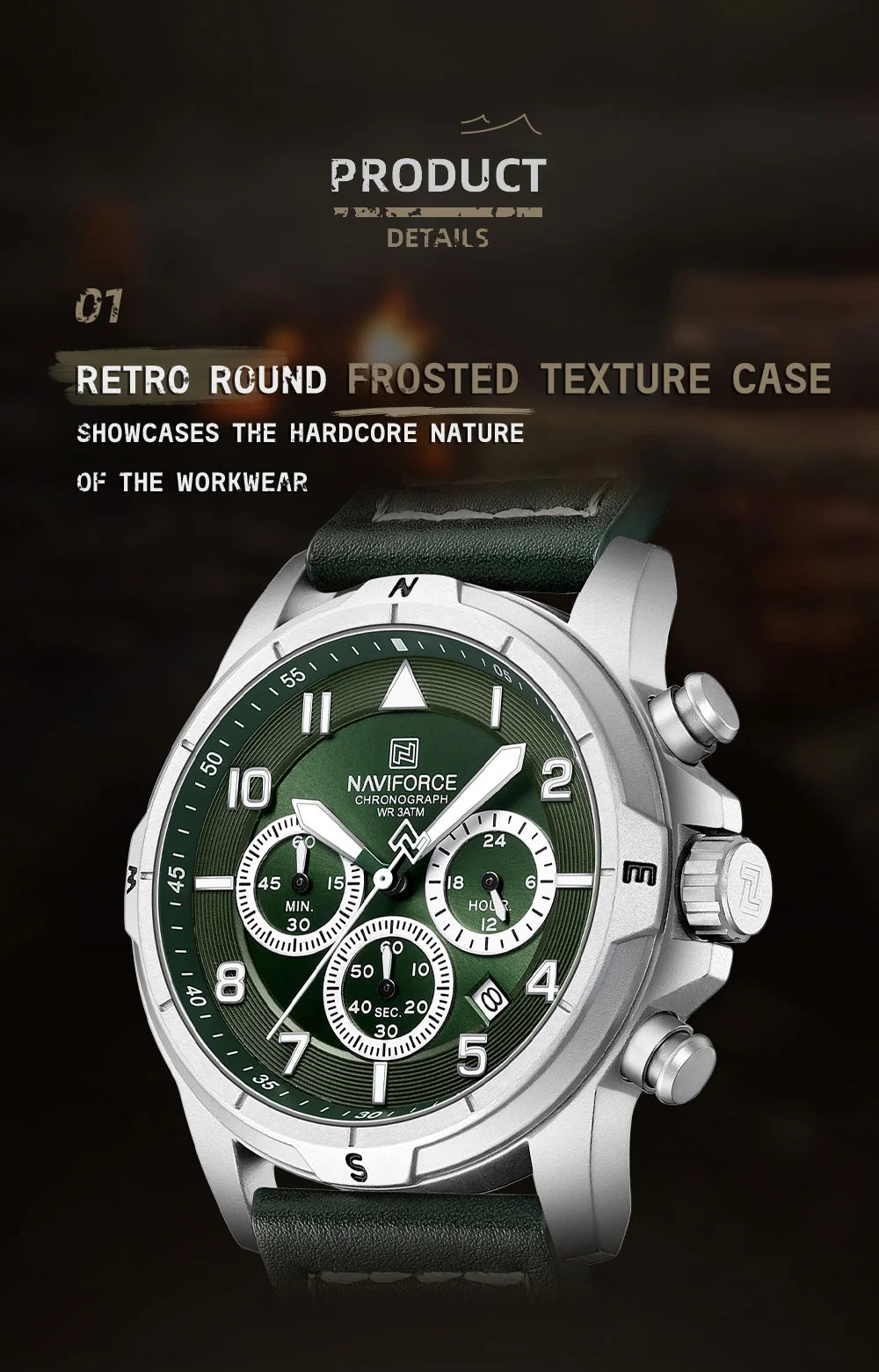 NAVIFORCE Classic Men Quartz Chronograph Watch 3ATM Waterproof Date Display Leather Strap Business Wristwatch Gift Box for Male