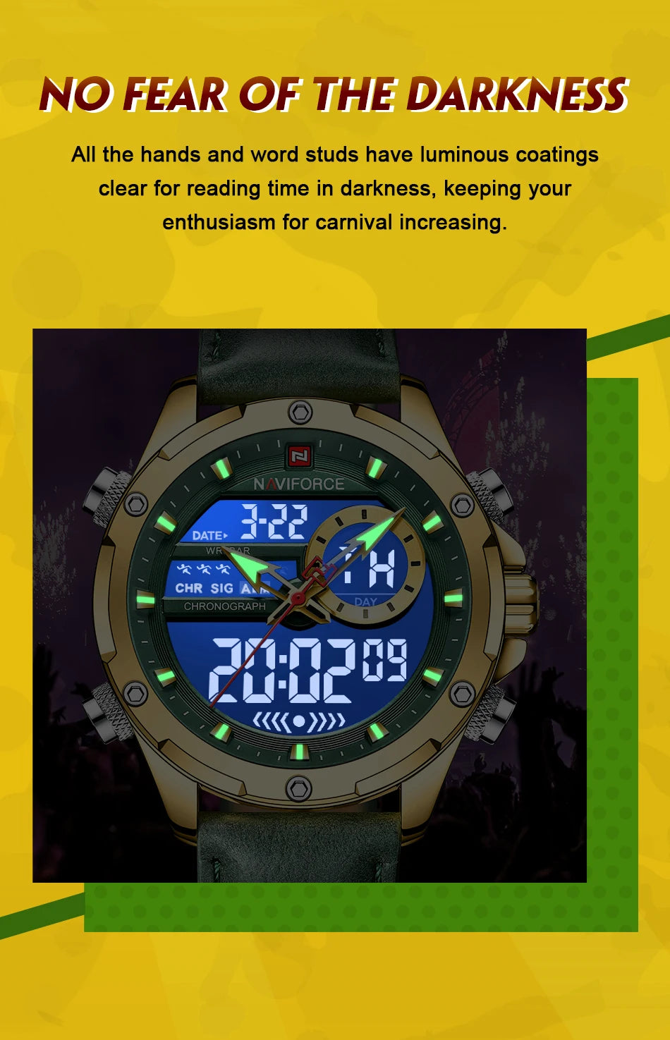 NAVIFORC Casual Sport Chronograph Men's Watch Genuine Leather Band Wristwatch Quartz Clock Luminous Display Relogio Masculino