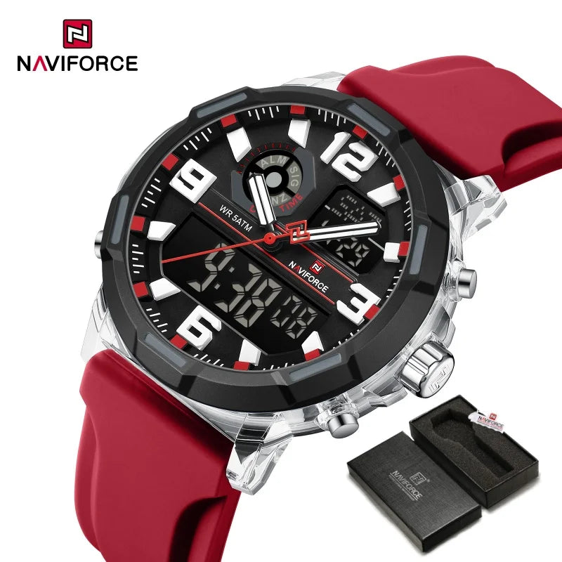 NAVIFORCE Quartz Dual Display Wristwatch for Men 50M Waterproof Silicone Band Multifuntion Clock Male Fashion Daily Sports Watch