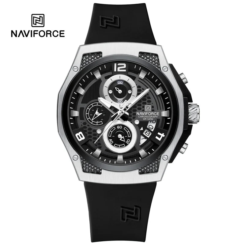 NAVIFORCE Men's Luxury Silicone Strap Male Quartz Wristwatch Casual Sport Waterproof Luminous Clock Relogio Masculino 2024 New
