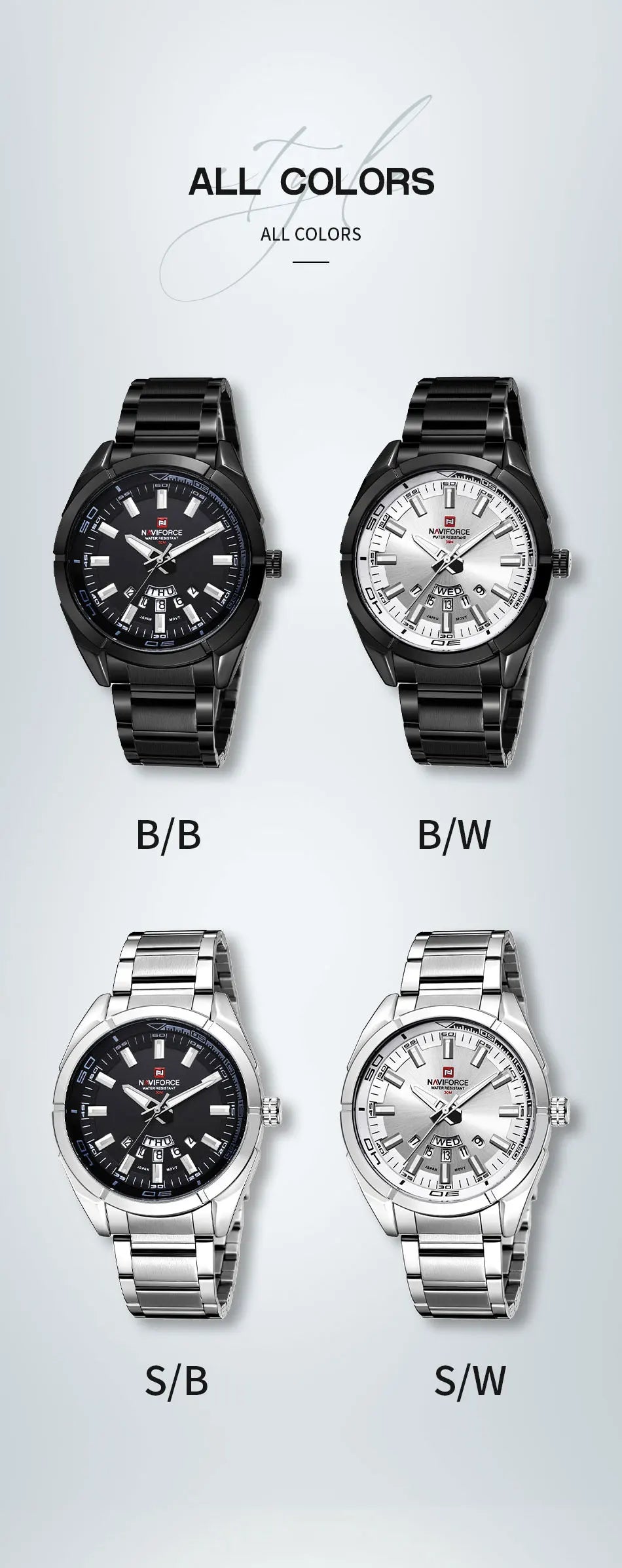 NAVIFORCE Classic Casual Watch for Men Stainless Steel Sport Waterproof Male Watches Quartz Date Display Clock Relogio Masculino