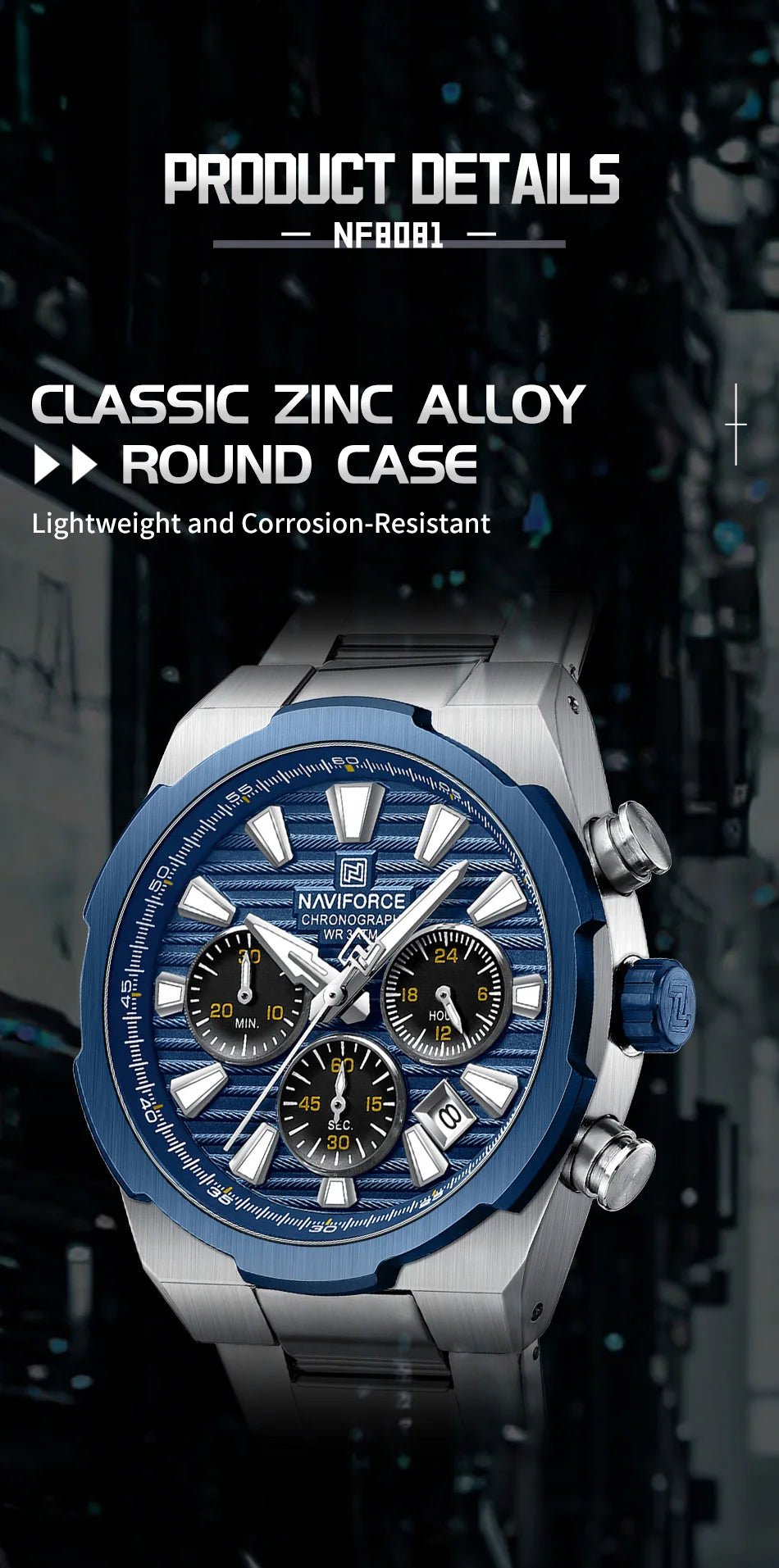 NAVIFORCE Watch For Men Mutifunction Chronograph Quartz Wristwatches Calendar display Military 24 Hours Luminous New Men Clock